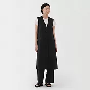【MUJI 無印良品】女大麻混斜紋織長版背心 M 黑色