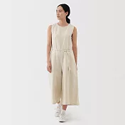 【MUJI 無印良品】女大麻混斜紋織連身褲 M 象牙白
