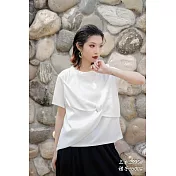 O-ni O-ni進口舒適超透氣羅馬棉扭結時尚剪裁顯高顯瘦修身效果短袖上衣(品質保證) 2995 F 白色