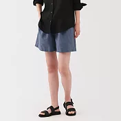 【MUJI 無印良品】女大麻混棉舒適短褲 S 煙燻藍