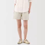 【MUJI 無印良品】女大麻混棉舒適短褲 S 象牙白直紋