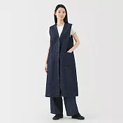 【MUJI 無印良品】女大麻混丹寧長版背心 S 深藍