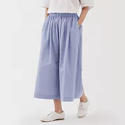 【MUJI 無印良品】女涼感舒適八分褲 L 淡藍直紋