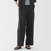 【MUJI 無印良品】女大麻混斜紋織打褶寬版褲 S 黑色