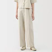 【MUJI 無印良品】女大麻混斜紋織打褶寬版褲 S 象牙白