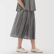【MUJI 無印良品】女強撚抓皺裙 L 黑格紋
