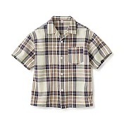 【MUJI 無印良品】兒童馬杜拉斯格紋開領短袖襯衫 110 象牙白格紋
