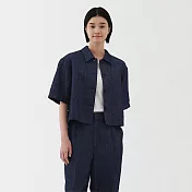 【MUJI 無印良品】女大麻混丹寧短袖襯衫 S 深藍