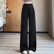 【MsMore】 西裝闊腿直筒拖地休閒窄版高腰垂感西裝長褲# 124536 L 黑色