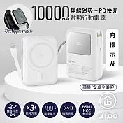 aibo PD快充/無線磁吸/自帶雙線 數位顯示行動電源 -優雅白