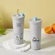 【美國康寧】Snapware Snoopy美味早午餐- 鋅light輕瓷保溫保冰跳跳吸管杯850ml(附杯套)