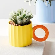 【日本Green House】圓柄馬克杯 陶製裝飾盆栽 ‧ 黃