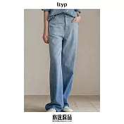 ltyp旅途原品 吊漂漸變直筒牛仔褲 休閒百搭淺色拖地褲女春季新款 M L XL  L 漸變藍