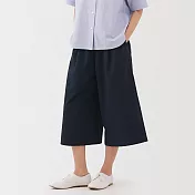 【MUJI 無印良品】女透氣彈性泡泡紗舒適八分褲 S 深藍