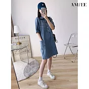 【AMIEE】復古小個子牛仔連衣裙洋裝(KDDY-1348) M 圖片色