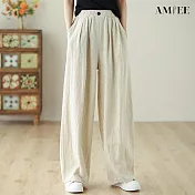 【AMIEE】簡約純色棉麻寬鬆直筒褲(KDPY-9043) M 原麻色