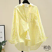 【初色】韓版寬鬆條紋通勤長袖襯衫上衣女上衣開衫輕薄外套-共6色-10832(M-3XL可選) M 黃色