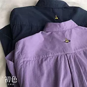 【初色】韓版復古純色小星球刺繡翻領長袖襯衫上衣女上衣-共3色-10834(M-2XL可選) M 紫色