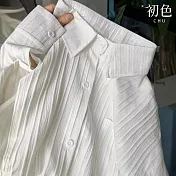 【初色】韓版純色單排釦寬鬆薄款翻領襯衫上衣女上衣外套-共4色-10783(M-2XL可選) M 白色