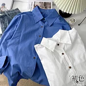 【初色】復古甜美寬鬆顯瘦純色單排扣翻領長袖純色休閒開衫襯衫上衣女上衣-共7色-10826(F可選) F 深藍色