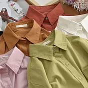 【初色】休閒薄款純棉素色外搭單排扣翻領長袖襯衫外套女外套-共5色-10735(M-3XL可選) M 綠色