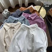 【初色】休閒純色厚款寬鬆單排釦寬鬆翻領長袖開衫襯衫上衣女上衣-共10色-10736(F可選) F 白色