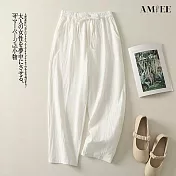 【AMIEE】棉麻寬鬆休閒顯瘦女九分褲(KDPY-2607) M 白色