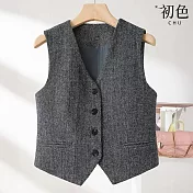 【初色】復古英式毛呢無袖背心單排釦馬甲外套女外套-共2色-10845(M-2XL可選) M 灰色