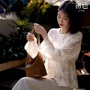 【初色】新中式國風薄款純色植物刺繡盤扣單排扣圓領長袖外套女外套-米色-10770(M-2XL可選) M 米色