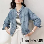【Lockers 木櫃】春夏立領丹寧短外套 L114032006 M 藍色