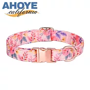 【AHOYE】北歐印花金屬扣寵物項圈 31-50CM (寵物配件 頸圈 脖圈 頸環) 浪漫粉