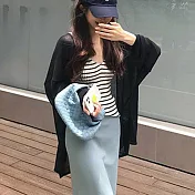 【MsMore】 中長款冰絲針織防曬長袖薄款披肩外罩遮屁股中長外套上衣# 124716 FREE 黑色