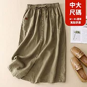 【慢。生活】文藝排釦造型鬆緊腰棉麻長裙 5443  FREE 卡其