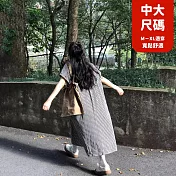 【慢。生活】日系復古圓領寬鬆格紋連衣裙 50120  FREE 黑色