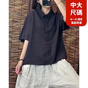 【慢。生活】棉麻寬鬆顯瘦翻領襯衫 3253 FREE 黑色