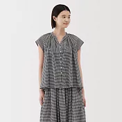 【MUJI 無印良品】女強撚法式袖套衫 M 黑格紋