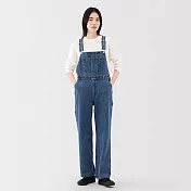 【MUJI 無印良品】女吉貝木棉混丹寧吊帶褲 L 藍色