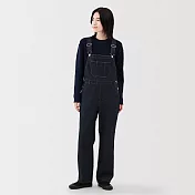 【MUJI 無印良品】女吉貝木棉混丹寧吊帶褲 S 暗藍