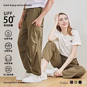 【KISSDIAMOND】輕薄兩穿防曬速乾工裝褲(女長褲/男長褲/KDFP-4333) L 軍綠
