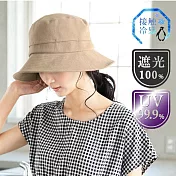 【日本品牌】 QUEENHEAD 冷感純棉抗UV抗強風可拆卸防風繩防曬帽9104 卡其色