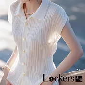 【Lockers 木櫃】優雅翻領短袖襯衫上衣 L114040802 L 白色