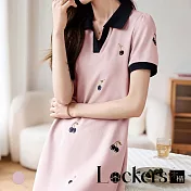 【Lockers 木櫃】polo領短袖撞色連身裙 L114040803 M 粉色