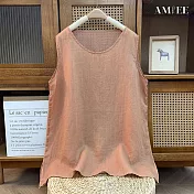 【AMIEE】棉麻寬鬆無袖背心女上衣(KDTY-7323) M 粉色