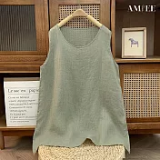 【AMIEE】棉麻寬鬆無袖背心女上衣(KDTY-7323) M 淺綠