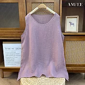 【AMIEE】棉麻寬鬆無袖背心女上衣(KDTY-7323) M 紫色