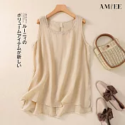 【AMIEE】純色圓領無袖T恤女上衣(KDTY-6191) M 杏色