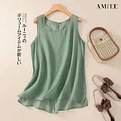 【AMIEE】純色圓領無袖T恤女上衣(KDTY-6191) M 綠色