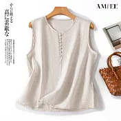 【AMIEE】純色棉麻圓領無袖T恤背心女上衣(KDTY-9066) M 麻色