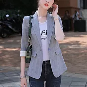 【MsMore】 薄款短款小西裝五分短袖外套韓版歐貨氣質休閒百搭垂感# 124759 M 灰色