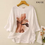 【AMIEE】印花圓領短袖T恤女上衣(KDTY-9022) M 白色